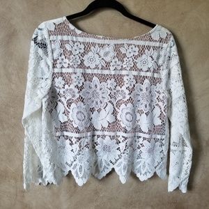 For love and lemons white lace and nude crop top